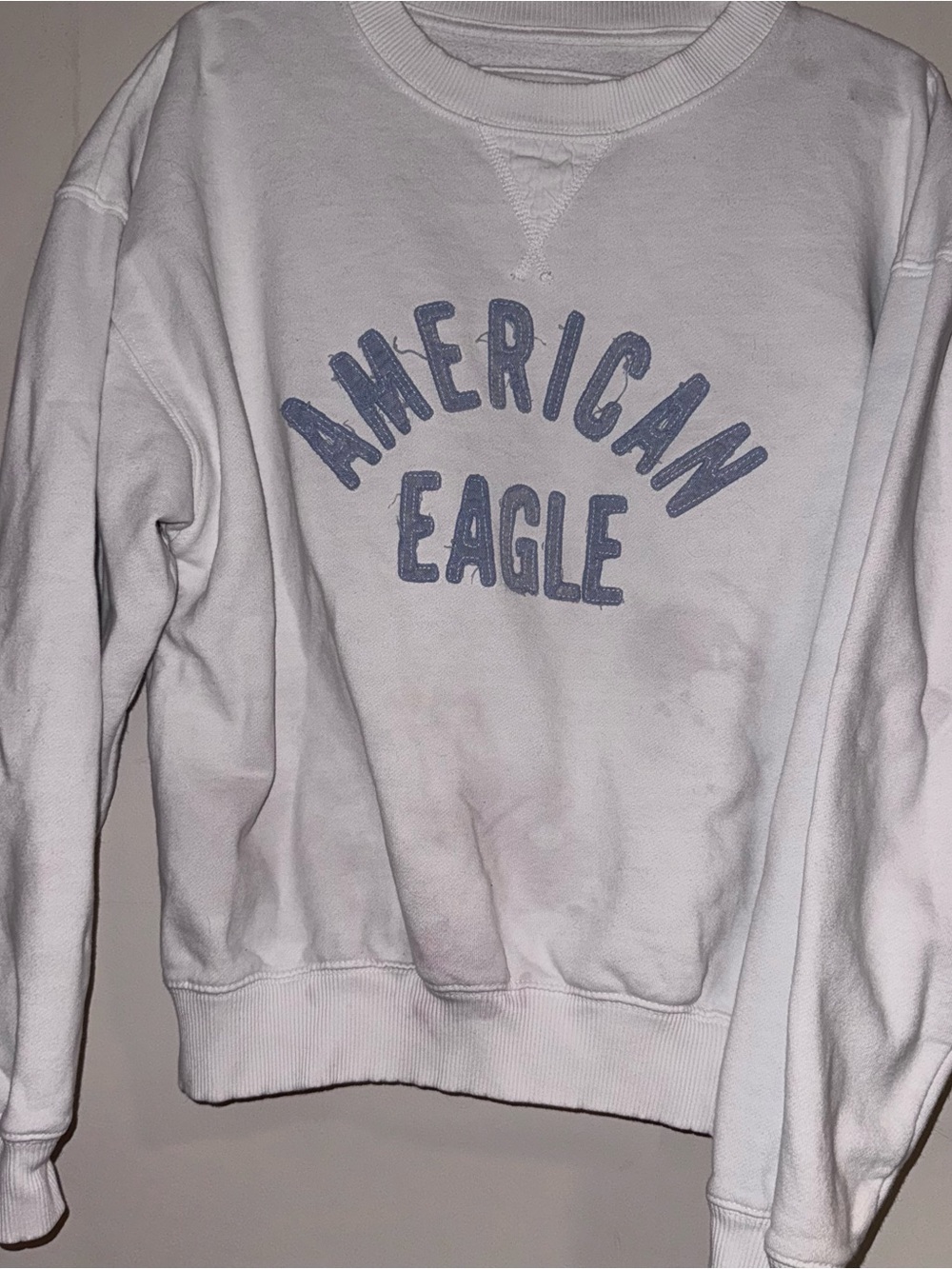 American Eagle Outfitters White Crewneck with Light Blue Logo